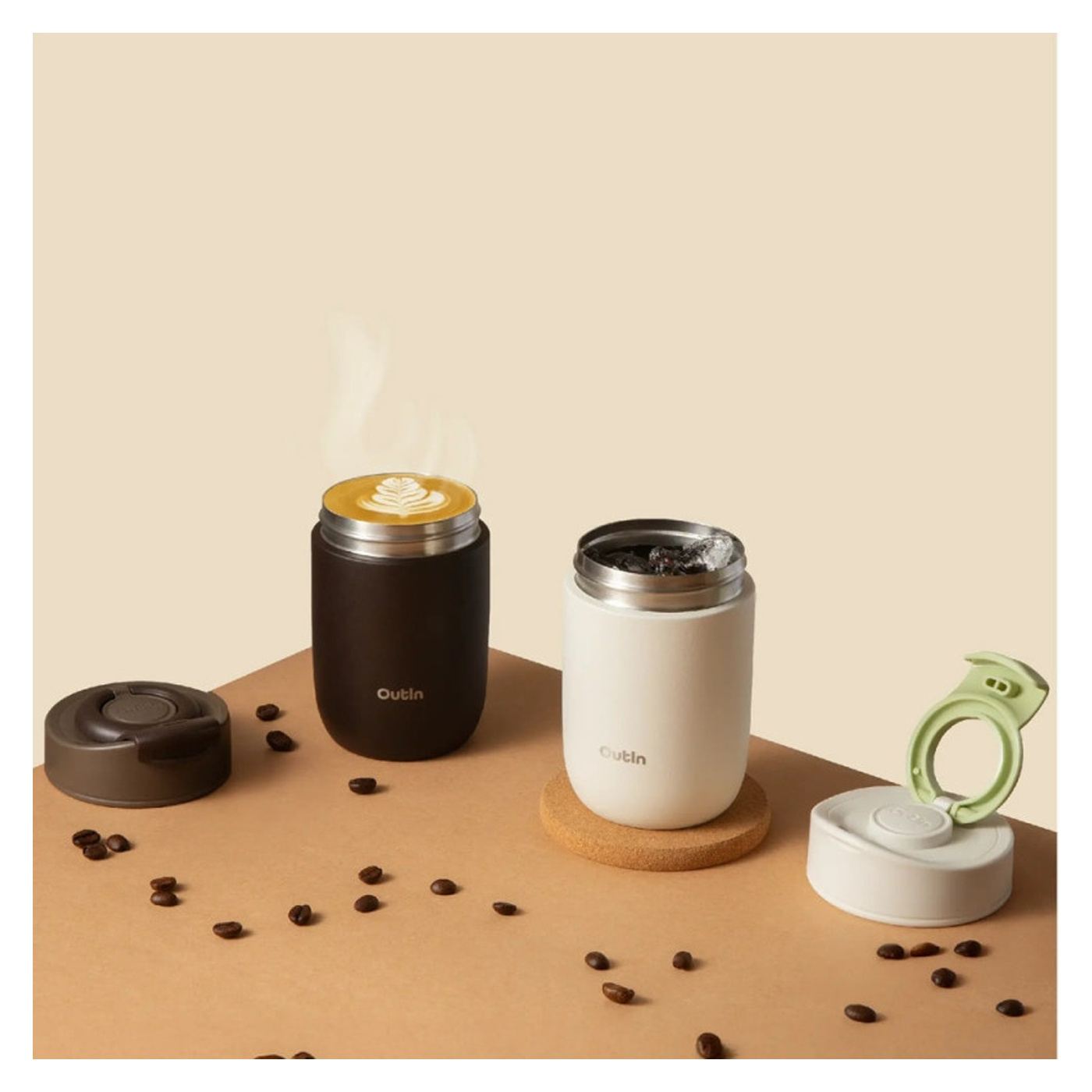 Outin Travel Tumbler, 350ml, Ζεστό 6h, Κρύο 12h, Άμμος - 7