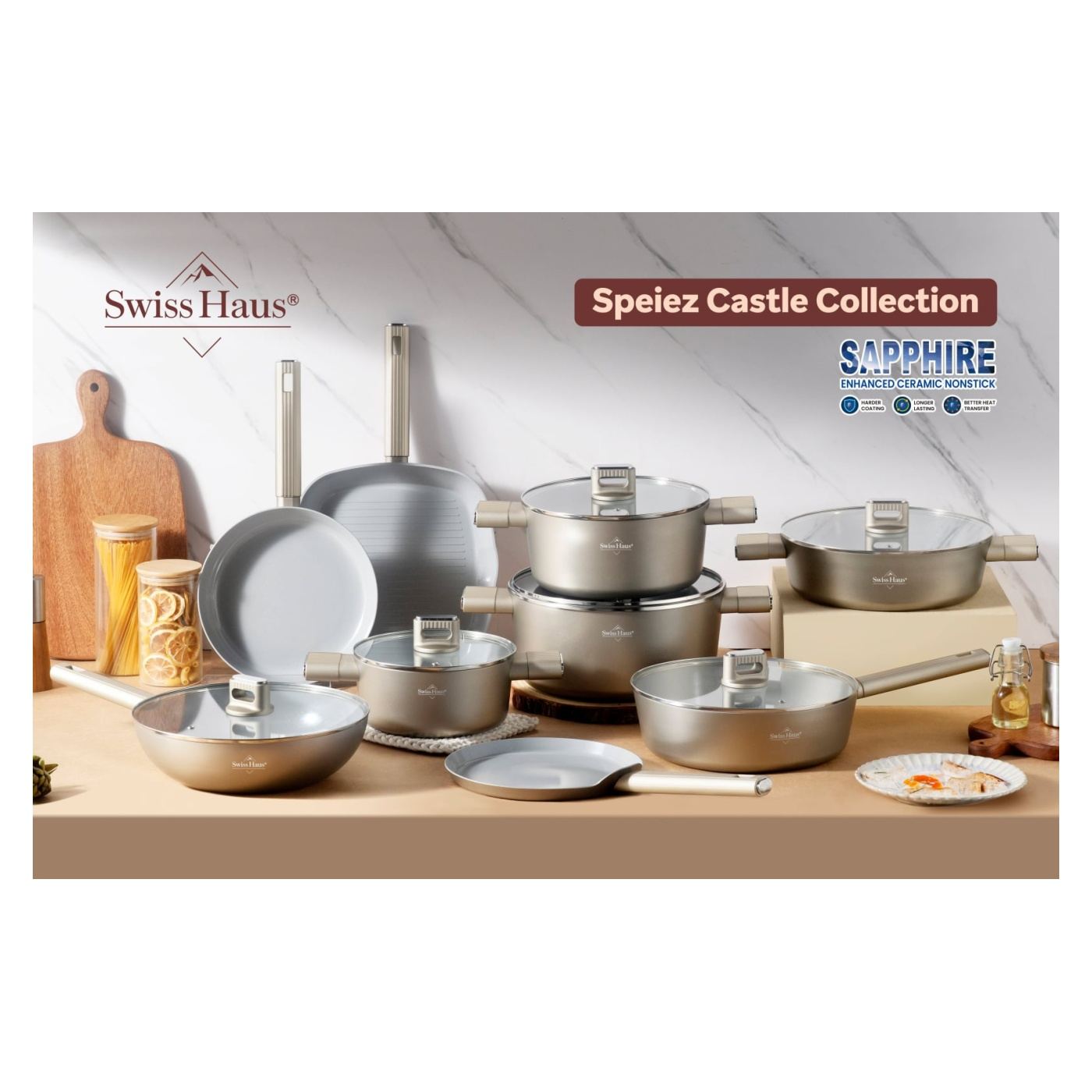 Swiss Haus Speiez Καστανιέρα Βαθιά, Σφυρήλατο Αλουμίνιο, 24x7.5 εκ., 2.8 Λ., Σαμπάνια - 3