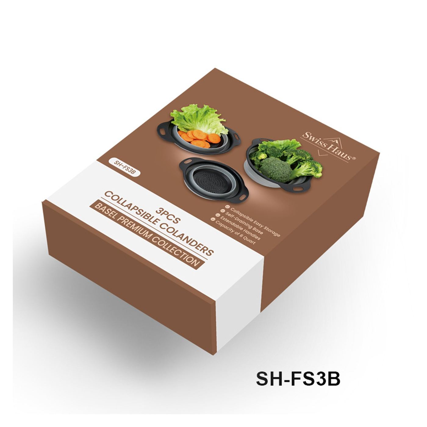 Σετ 3 διηθητήρες αναδιπλούμενοι Swiss Haus-Bakeware, πολυπροπυλένιο, 29,5x24x8,5 εκ., γκρι - 4