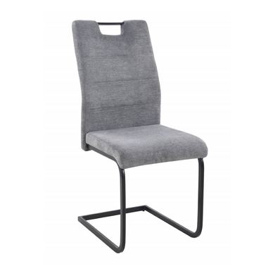 Gloria dining chair, grey, fabric + metal, 42 x 44.5 x 97 cm, with an S-shaped, black powder-coated metal frame.