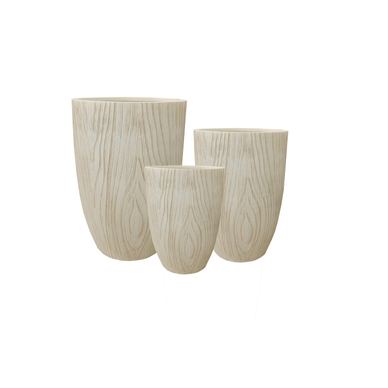 HEVRA Komplet 3 okrasnih loncev iz fiber clay 44x44x64/34x34x56/24,5x24,5x44 cm