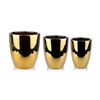 NEVA GOLD komplet 3 keramičnih okrasnih loncev, srebrni, 39x39x42 cm / 32x32x38,5 cm / 26x26x35 cm