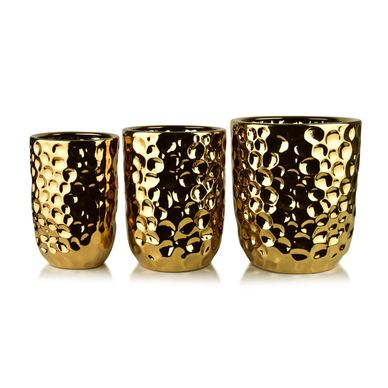 NEVA GOLD komplet 3 keramičnih okrasnih loncev 39x39x46 cm, 31,5x31,5x42,5 cm, 25,5x25,5x39 cm