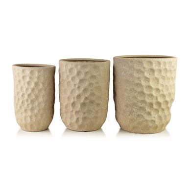MONDEX NEVA BEIGE komplet 3 keramičnih okrasnih loncev, bež, 39x39x46 cm / 31,5x31,5x42,5 cm / 25,5x25,5x39 cm