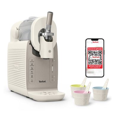 Aparat de înghețata Tefal Freezi IG801AE0, 200 W, 2 L, 5 programe automate, 16 preparate presetate, tehnologie Ultra Quiet, pent