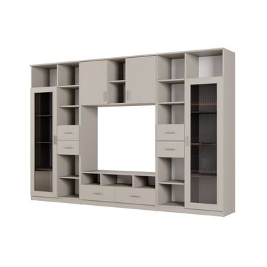 Meblast, Biblioteca cu spatiu pentru TV, Agata, 300 x 200 x 44 cm, Bej Casmir, Maner Clasic, Panouri HDF 3 mm