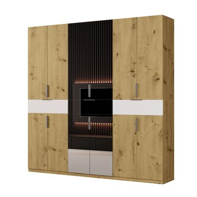 Meblast, Dulap modern, 270 x 240 x 53 cm, Stejar Artisan, Cu Oglinzi, Picioare Reglabile, Manere Hexagonale