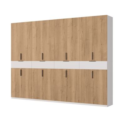 Meblast, Dulap modern, 360 x 240 x 53 cm, Alb / Stejar Halifax, Picioare Reglabile, Manere Hexagonale