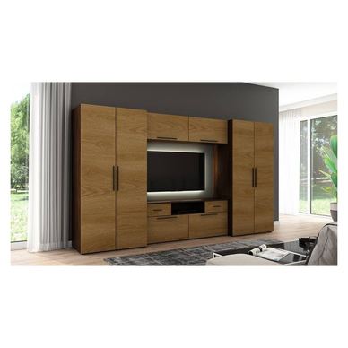 Meblast, Set mobila biblioteca, Zeus, 330 x 189 x 54 cm, Stejar caramel, Dublu Laminat 18 mm, Neted, Mat