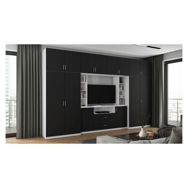 Meblast, Set Mobilier pentru living, Dako, 380 x 240 x 55 cm, Alb/Negru, PAL 18 mm, HDF de 3 mm, PVC 0.8 mm