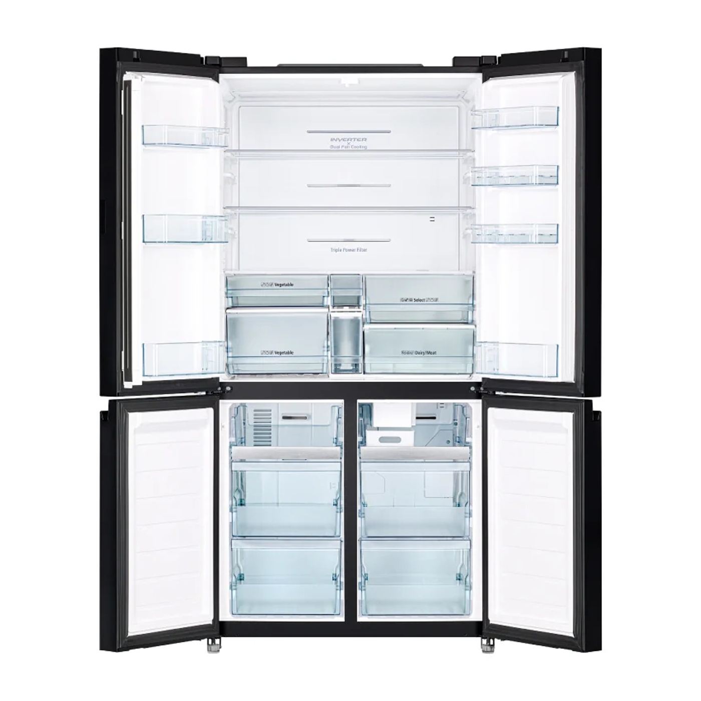 Hladnjak side-by-side s 4 vrata i staklom, Hitachi, Deluxe, Total No Frost, 569 litara, crni - 4