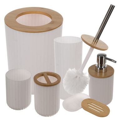 Ruhhy 24635 Set kupaonskih dodataka, 6 komada s bambusovim detaljima, bijeli