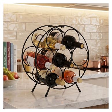 Suport sticle vin metalic rotund, 7 sticle, design modern, 31x18x33 cm