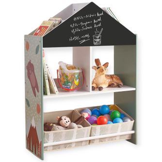 GINGER HOME Gyerek szekrény, játék- és könyvespolc medvével, írótábla, ERDŐ Ház
