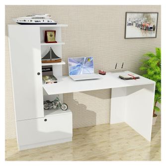 Birou Domingos cu 2 usi rafturi, Alb, 150x140x62 cm