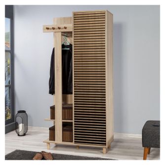 Cuier cu pantofar Garmanto 90 - 200 Hall Stand 2, Stejar Sonoma, 194x36x90 cm