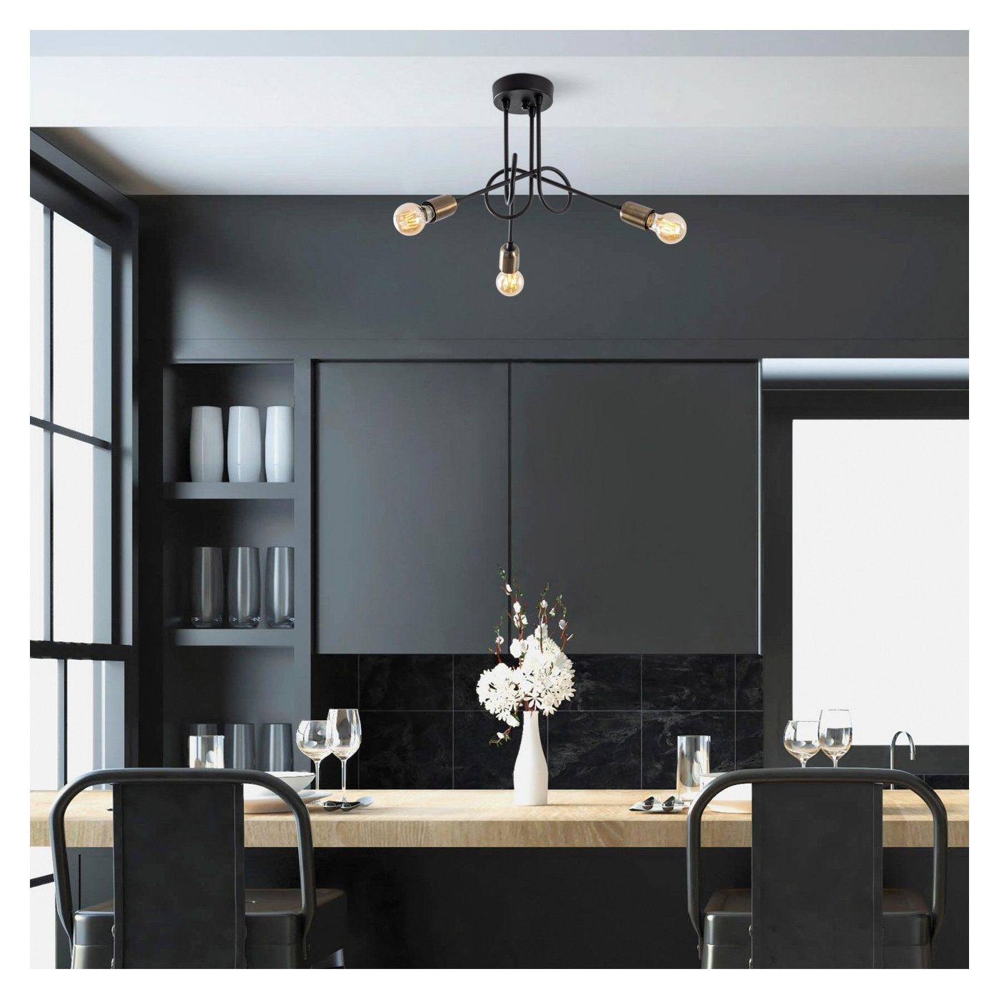 Lustra Viraj Chandelier, Negru, 46x46x32 cm