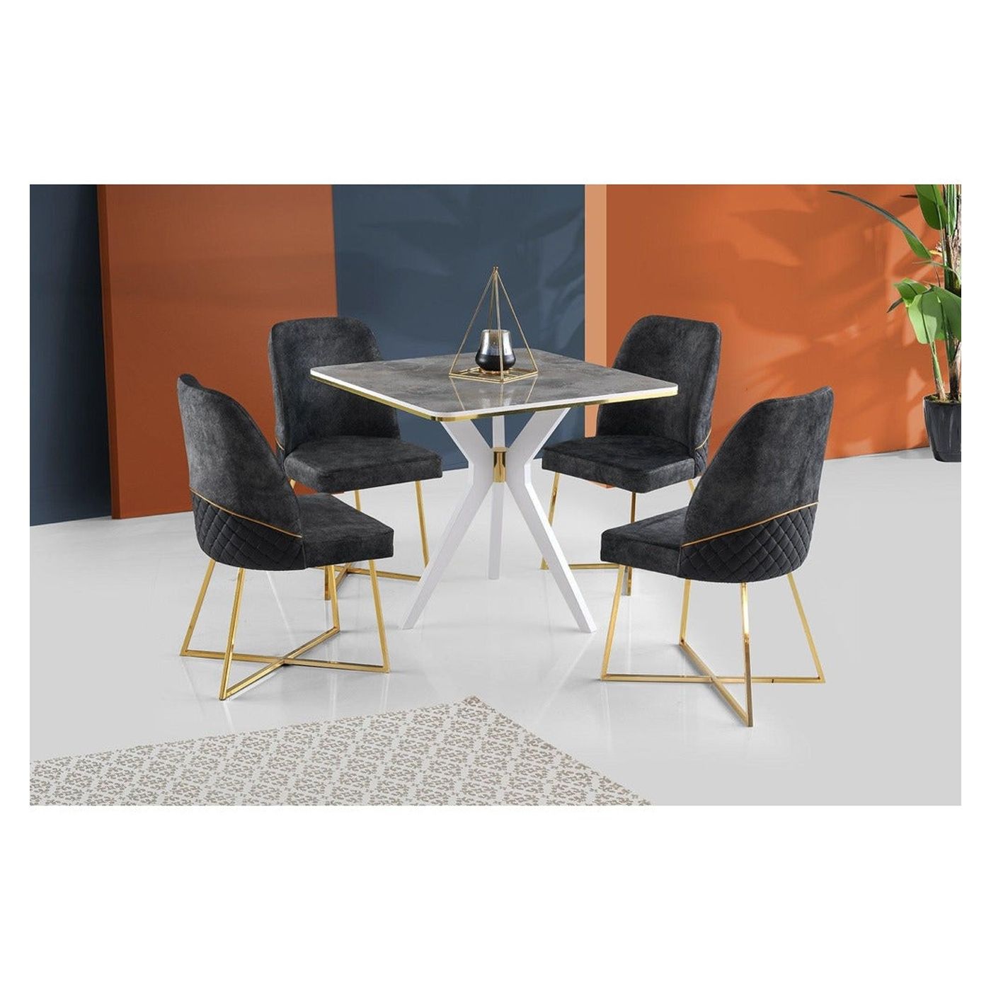 Masă Kare Ares Dining Table, Metalic, Auriu, 87x75x87 cm