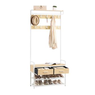 Cuier pentru haine cu bancheta, VASAGLE, 81 x 30 cm, lemn