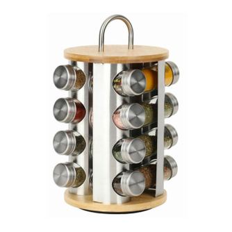 Klausberg KB 7553 Fűszertartó állványon, 16 db, bambusz és acél, rozsdamentes acél/barna
