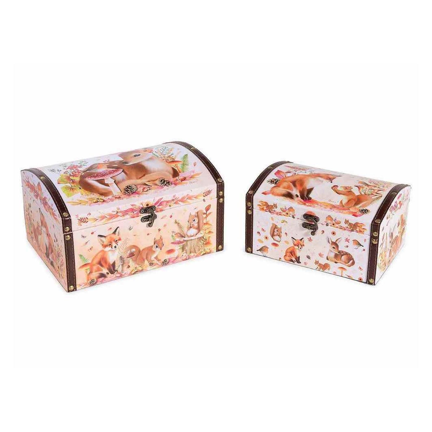 Set 2 cufere depozitare lemn, Caprioara si Veverite 28x20,5x15,5 H, 23 x 16,5 x 12,5 H