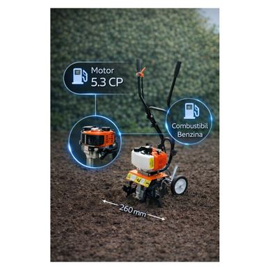 Motocultor pe benzina 52cc 5.3CP Kraft&Dele KD5162, latime lucru 26cm