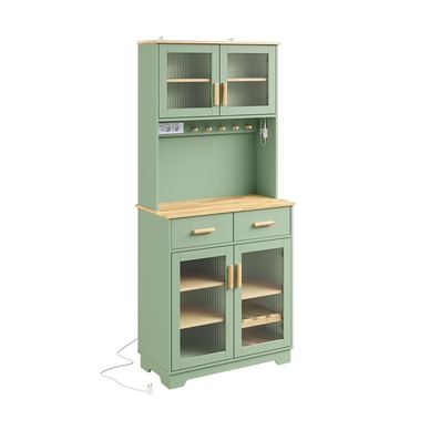 SoBuy Kitchen Sideboard with Cabinet, Sockets and Hooks, Green, 78x38x180 cm