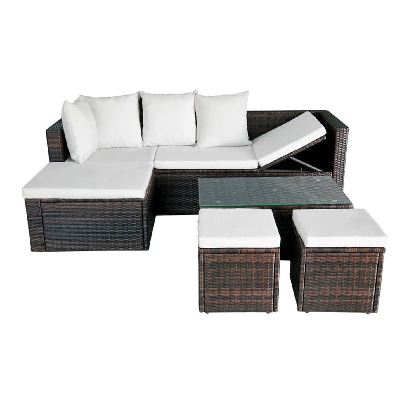 Set vrtnega pohištva s blazinami, 4 kosi, rjava, poliratan - 5