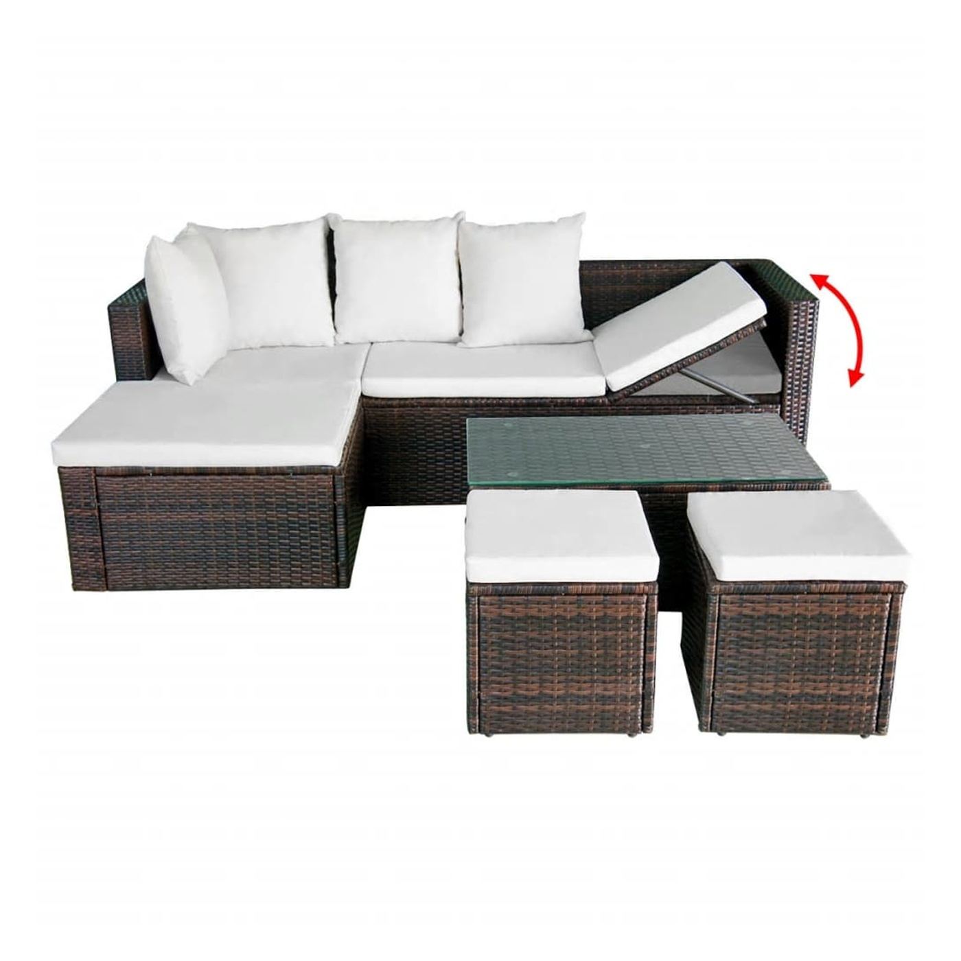 Set vrtnega pohištva s blazinami, 4 kosi, rjava, poliratan - 6