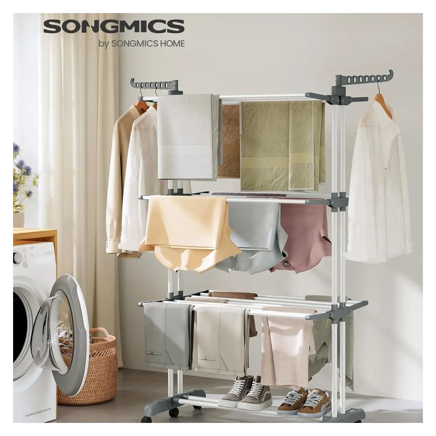 Uscator de rufe cu roti, Songmics, Tower Dryer, 4 niveluri, alb - 2