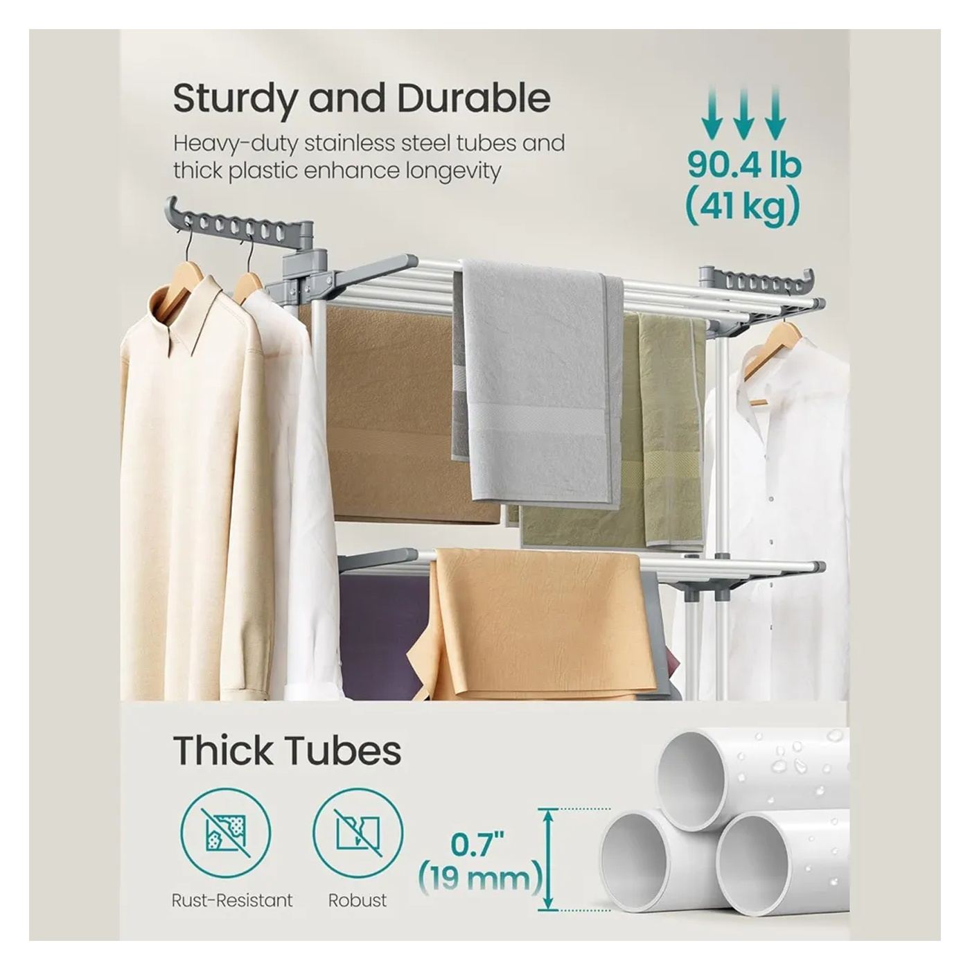 Uscator de rufe cu roti, Songmics, Tower Dryer, 4 niveluri, alb - 4