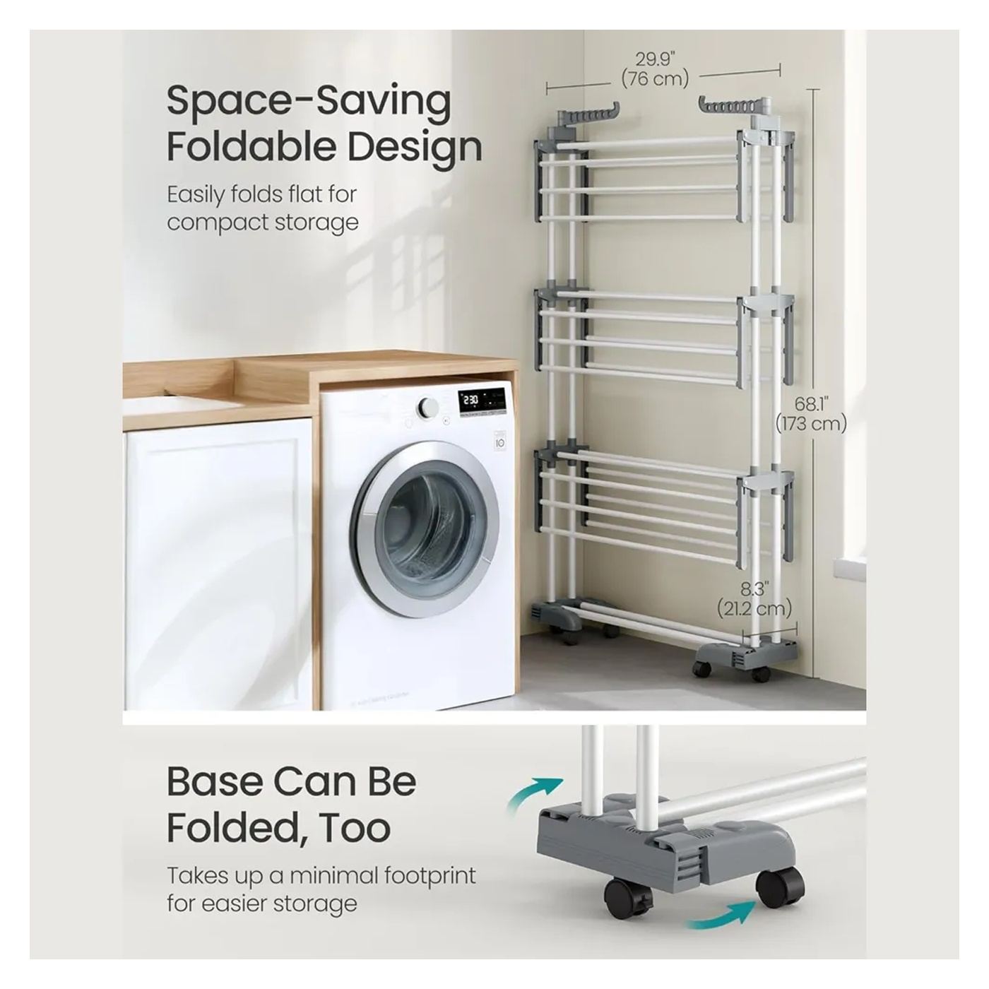 Uscator de rufe cu roti, Songmics, Tower Dryer, 4 niveluri, alb - 6