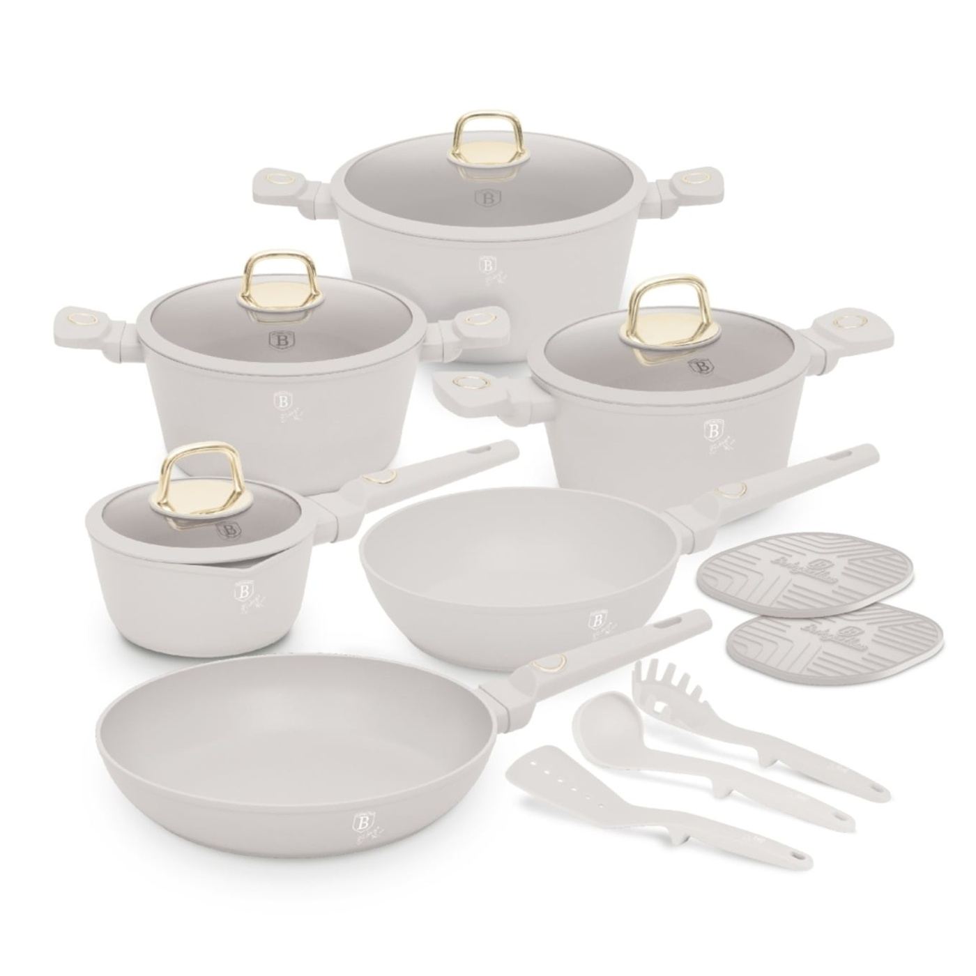 Sada hrnců a pánví s poklicemi 15dílná Sahara Collection Berlinger Haus BH 8081, krémová, nepřilnavá, snadno se čistí, indukce, - 2