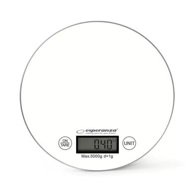 Кухненска везна Esperanza EKS003KW, ТАРА, LCD дисплей, 5 кг, Бял