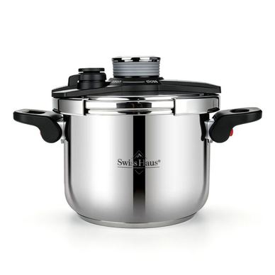 Тенджера под налягане Swiss Haus SH-PCA8L, 8 л, 24х18.6 см, 100 kPa, Неръждаема стомана, Без PFAS, Трислойно дъно, Индукция, Сре