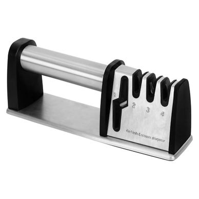 Ascutitor de cutite profesional Belle Vous, 22 x 6 x 8.3 cm, 4 trepte de ascutire, manual, sectiune ascutire foarfece, Otel, Neg
