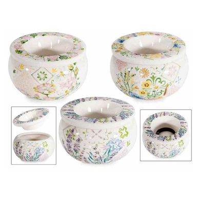 Set of 3 ceramic windproof ashtrays with Flower decor, 3 x Ø 10 cm x 6 H