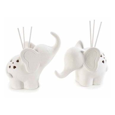 Set of 2 Porcelain Elephant Scent Diffusers with LED, White, 14x8.5x15H cm