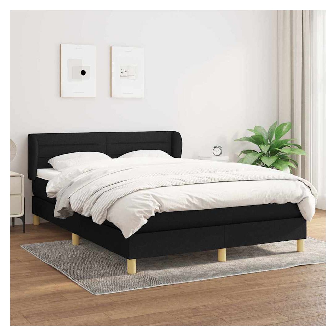 Boxspring postelja z vzmetnico, črna, 140x190 cm, tekstil