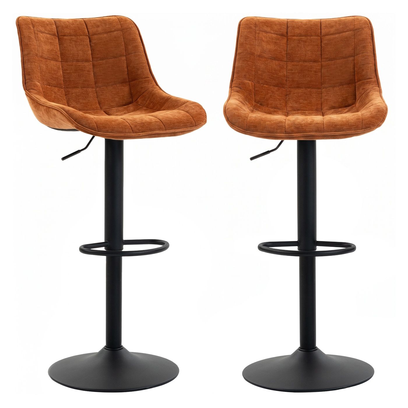 Set de 2 Scaune de Bar Moderne, Rotative, cu Înălțime Reglabilă, Tapițerie cu Efect de Catifea-In, Bază din Metal, Spătar și Sup