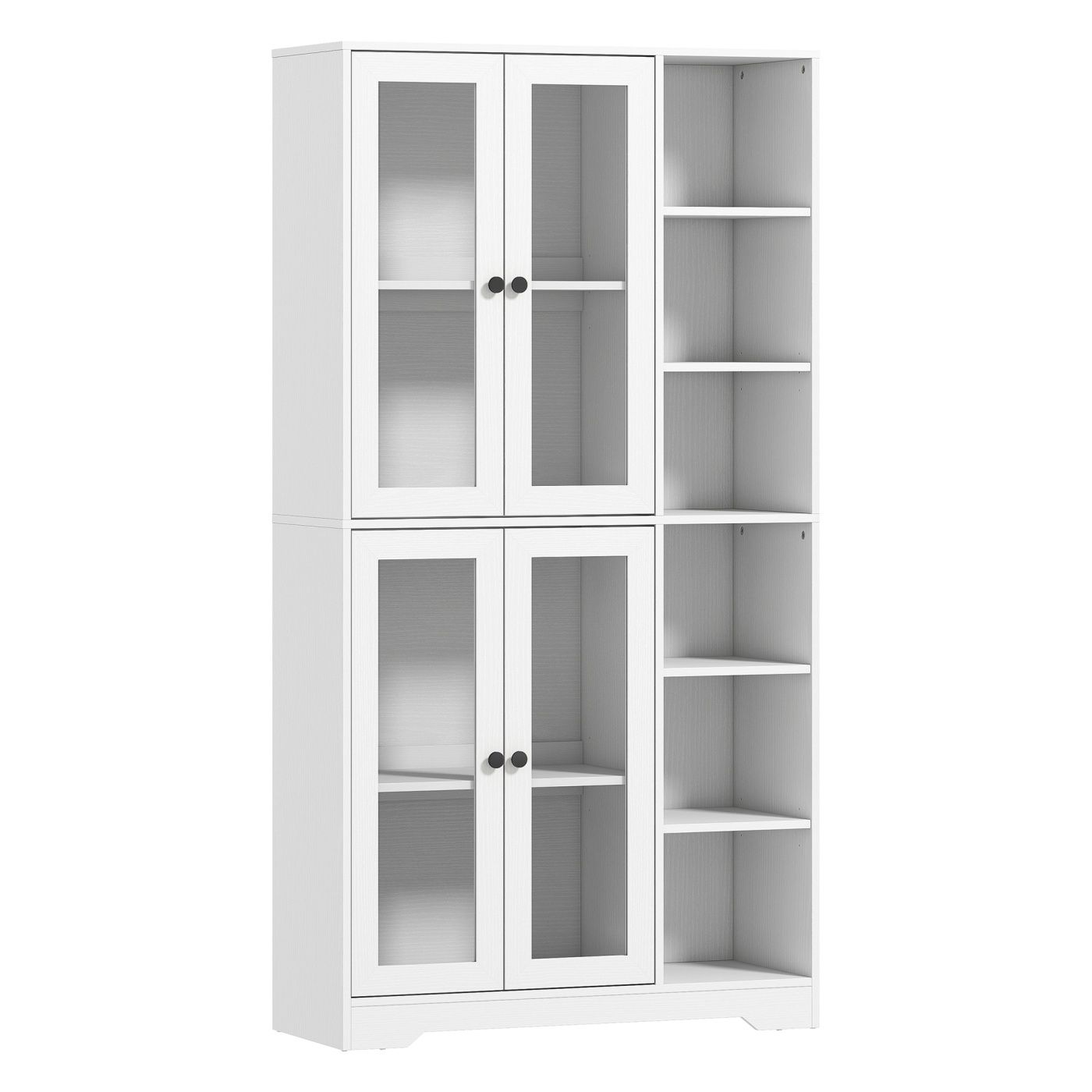 Bufet Bucătărie Înalt, Dulap Dispensa cu 4 Uși din Sticlă Soft-Close, 6 Rafturi Deschise, Rafturi Reglabile, Mobilier pentru Buc