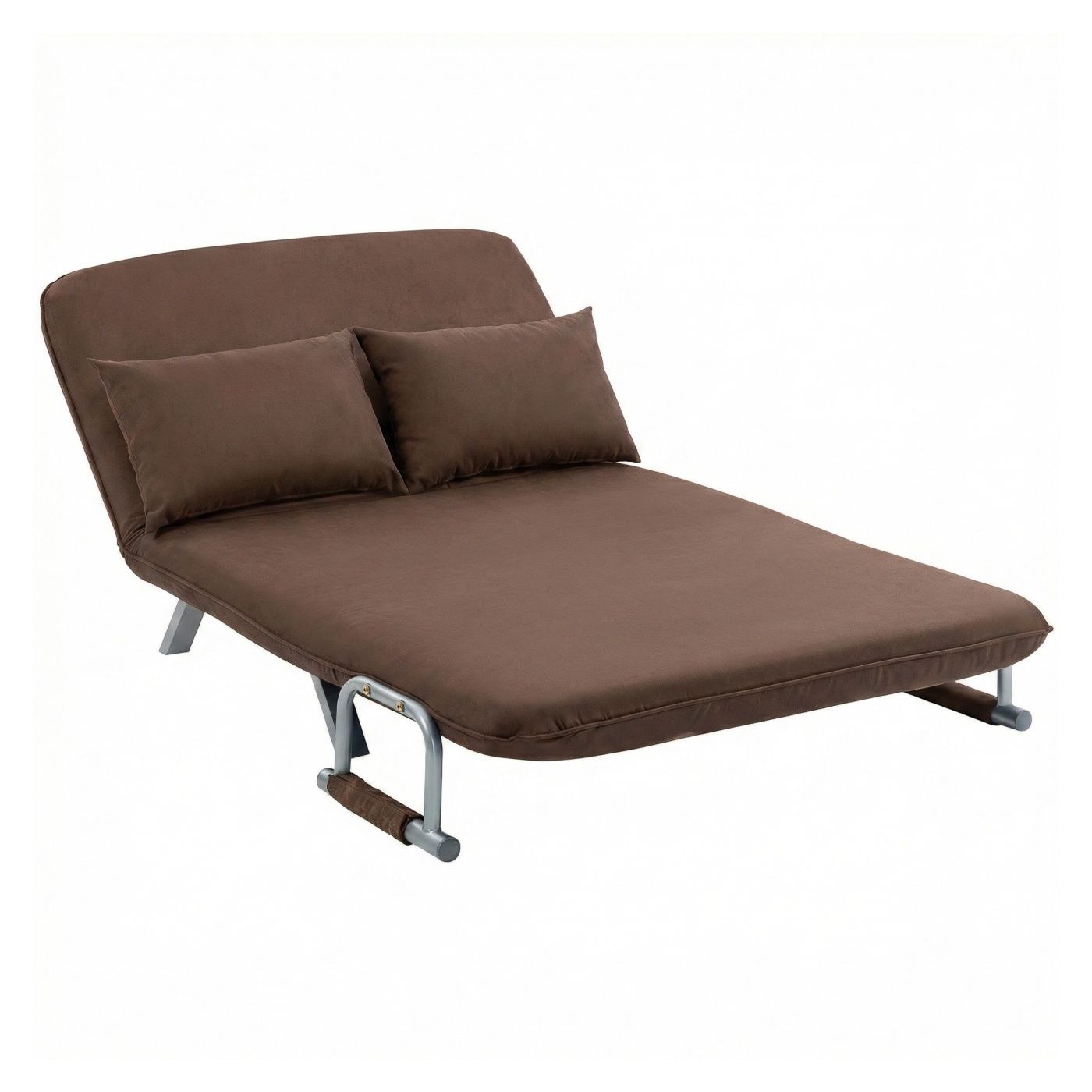 Canapea Extensibilă 2 în 1 cu Husă din Piele Întoarsă Sintetică, Spătar Reglabil 5 Poziții pentru Living, 2 Perne, 111 x 80 x 78