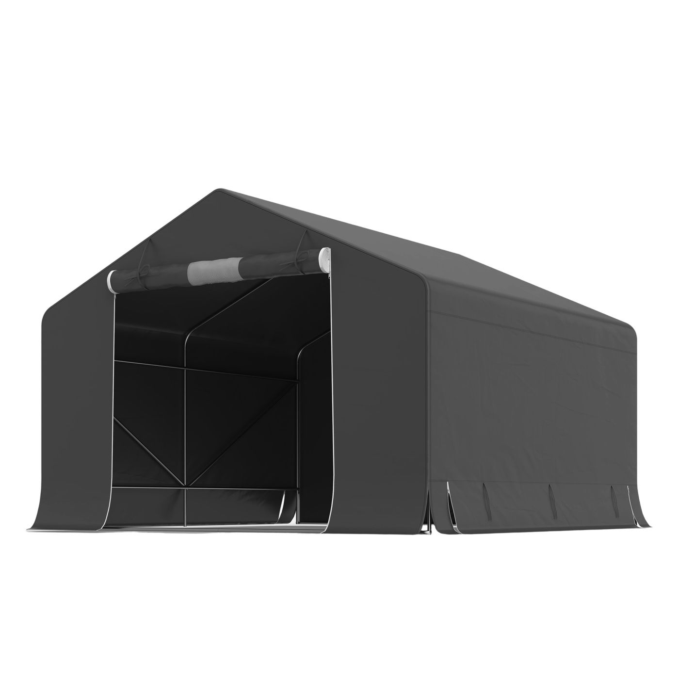 Garaj Moto de Exterior 3x3 m, Impermeabil, cu Ușă și Panouri Laterale Rulabile, Cort pentru Biciclete și Unelte din Metal și PE,