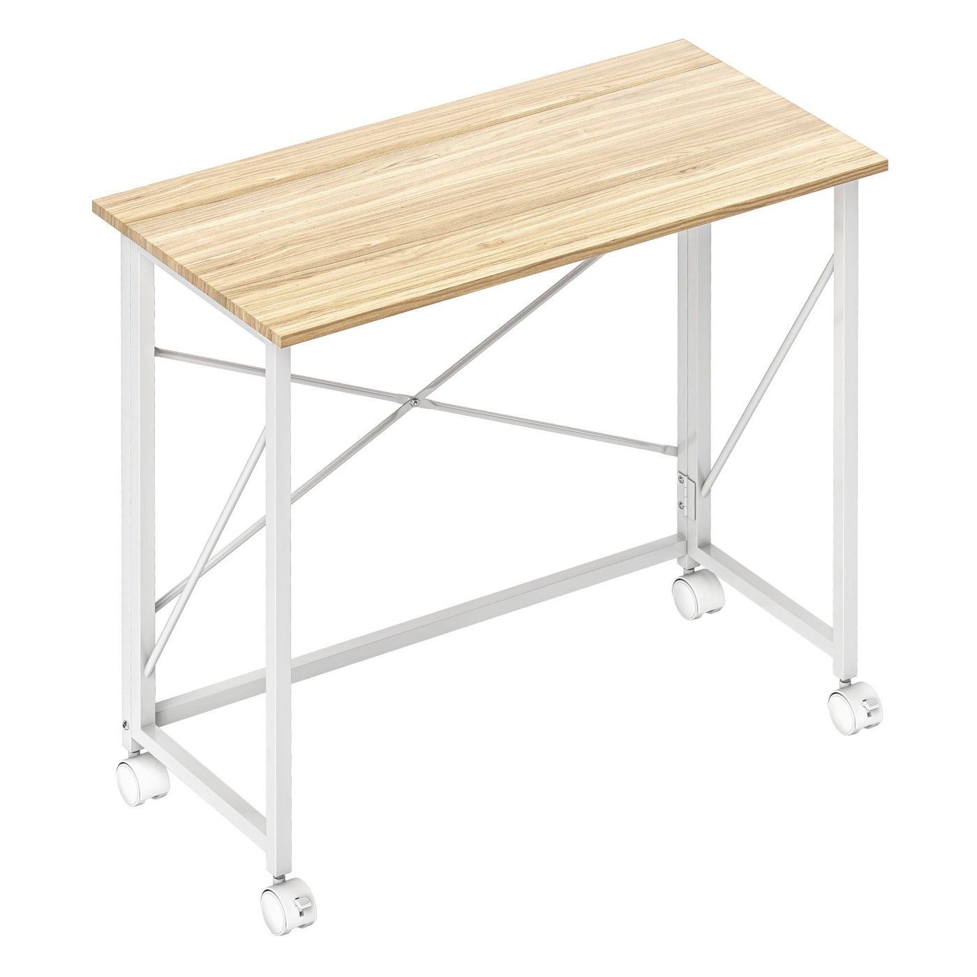 Birou Pliabil Economisitor de Spațiu, 80x40x75 cm, Birou Mic Portabil cu Roți și Frâne, Masă pentru Computer Pliabilă pentru Cas
