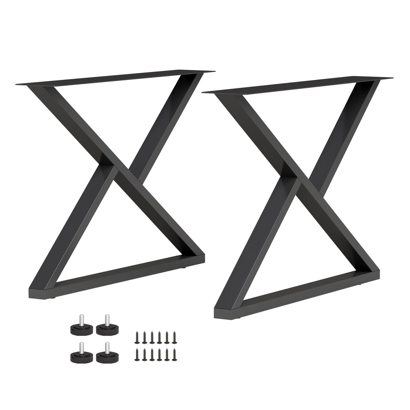 Set 2 Picioare pentru Masă Oțel, Picioare pentru Mobilier în Formă de X, cu 12 Găuri, 12 Șuruburi și 4 Picioare Reglabile, Stil