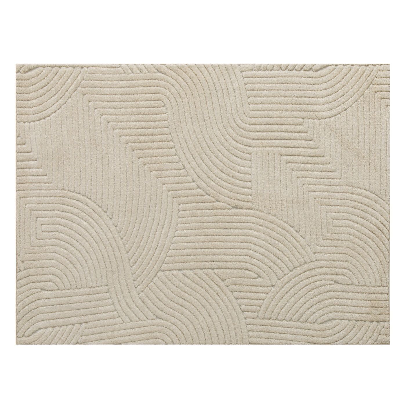 Covor Modern Antiderapant din Poliester și Bumbac, cu Design Liniar, pentru Living, Dormitor, Sufragerie, 230x160x1,7 cm, Crem
