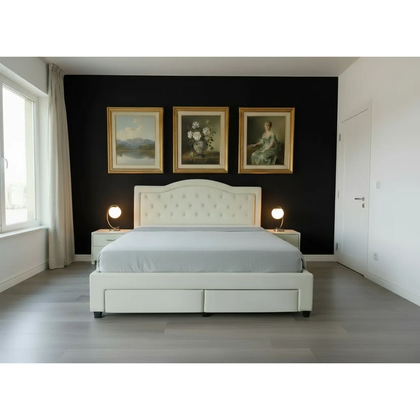 Postelja Terasino z 4 predali, dimenzije 160x200 cm, oblazinjena v bež barvi. - 8