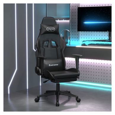 Καρέκλα Gaming με Υποπόδιο, Μαύρη, από Συνθετικό Δέρμα