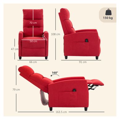 Fotoliu Masaj Reclinabil Manual 160°, 2 Puncte de Masaj și Suport Picioare, Fotoliu Relax Cu Chenille și Telecomandă, Buzunare L