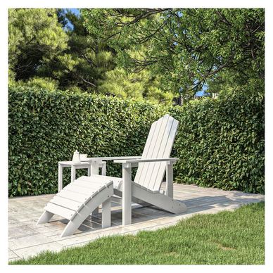 Bílé zahradní křeslo Adirondack z HDPE s podnožkou
